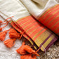 Premium pure mul cotton saree with orange and brown zari border