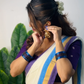 Pure and authentic soft mul cotton saree with purple and blue zari border