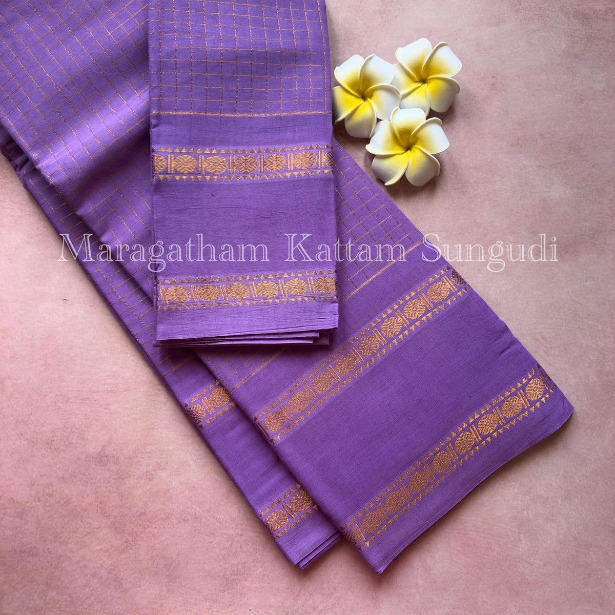 Premium pure sungudi cotton saree with checks and double rudraksham border