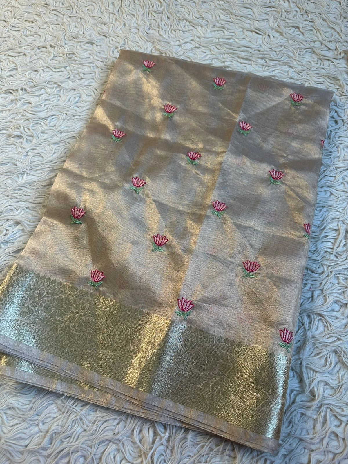 Beautiful semi Banarasi tissue silk embroidered saree