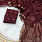 Soft Viscous crushed chinon silk checks saree
