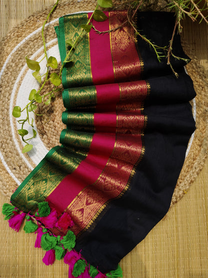 Pure cotton saree with multi color zari border
