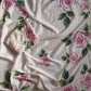 Rose printed soft mul organza saree with handwork
