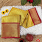 Banarasi tissue kanchi style yellow saree with contrast red border