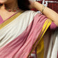 Pure mul cotton saree Big dusty pink border and wine tassels