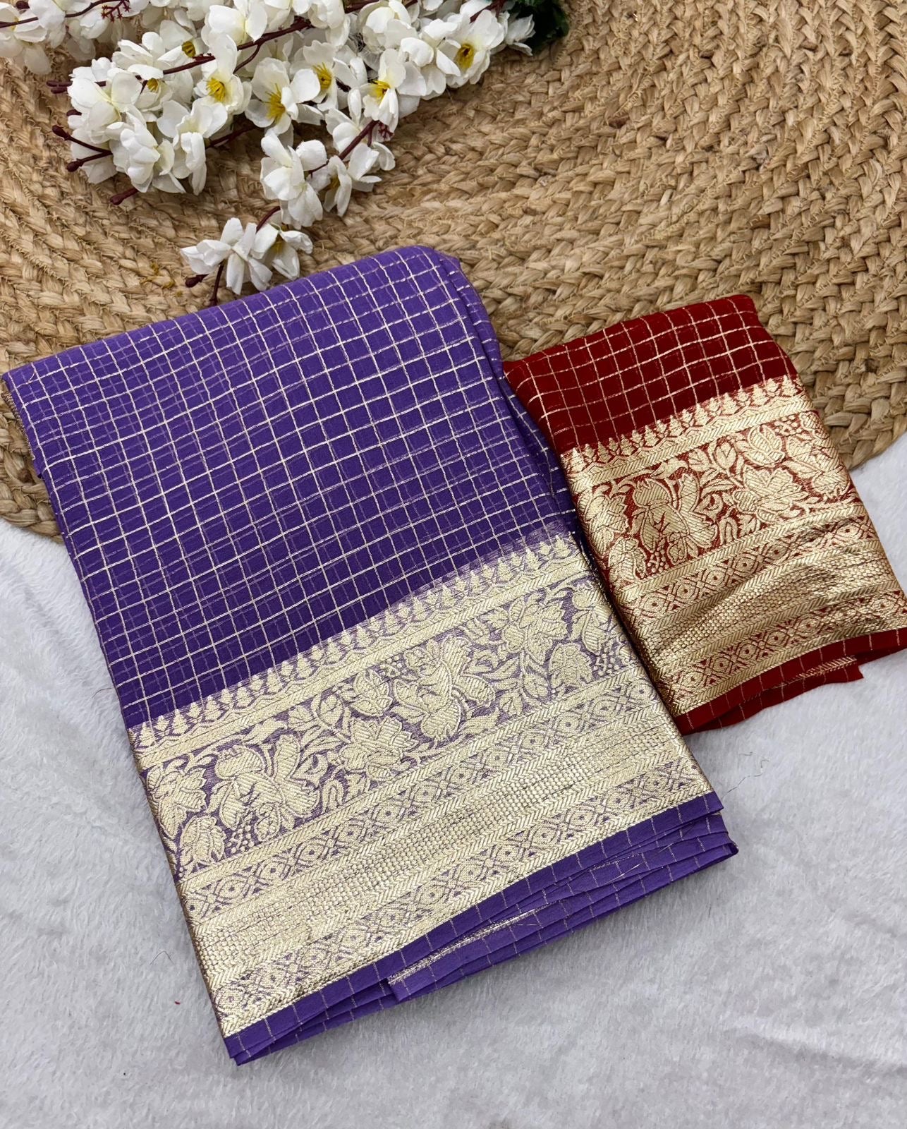 Semi georgette viscous checks saree