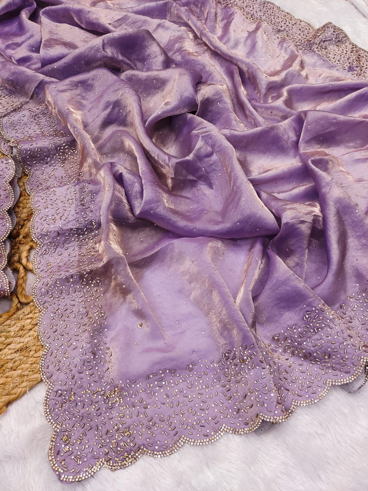 Premium space silk saree with cutdana work