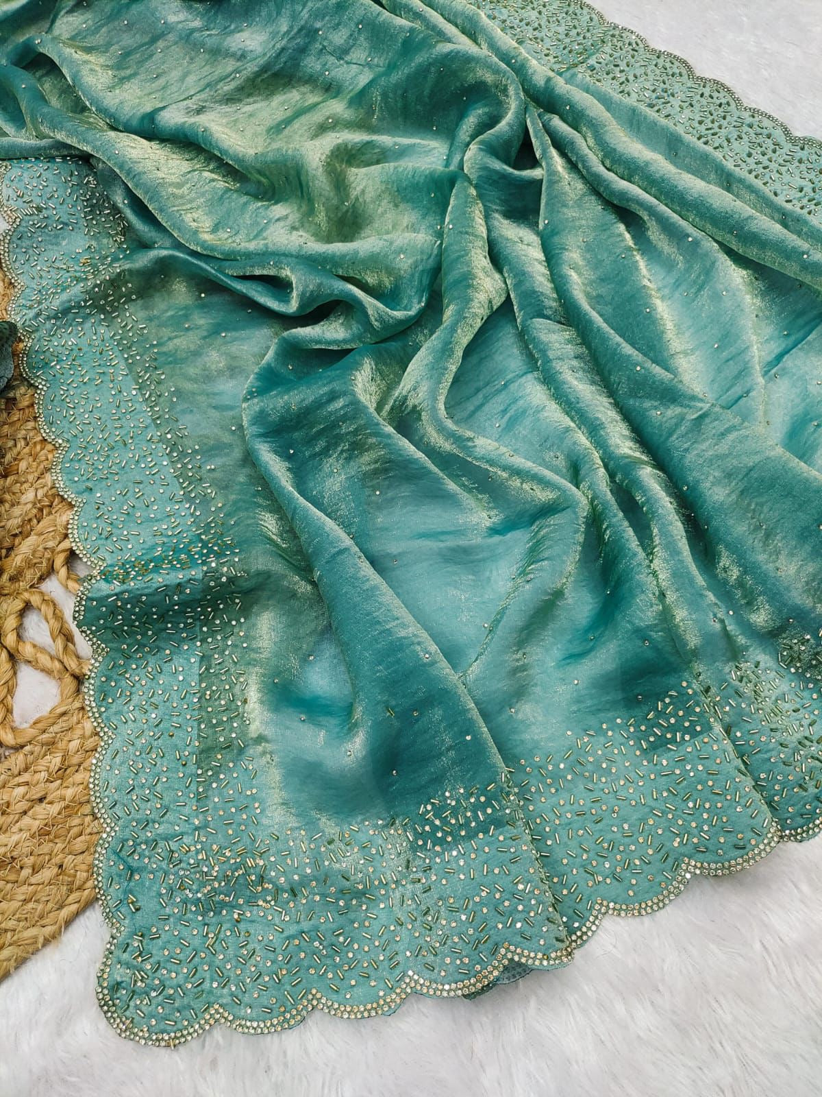 Premium space silk saree with cutdana work