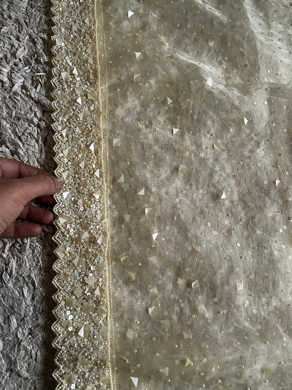 Pure tissue silk saree with pearl sequins handwork