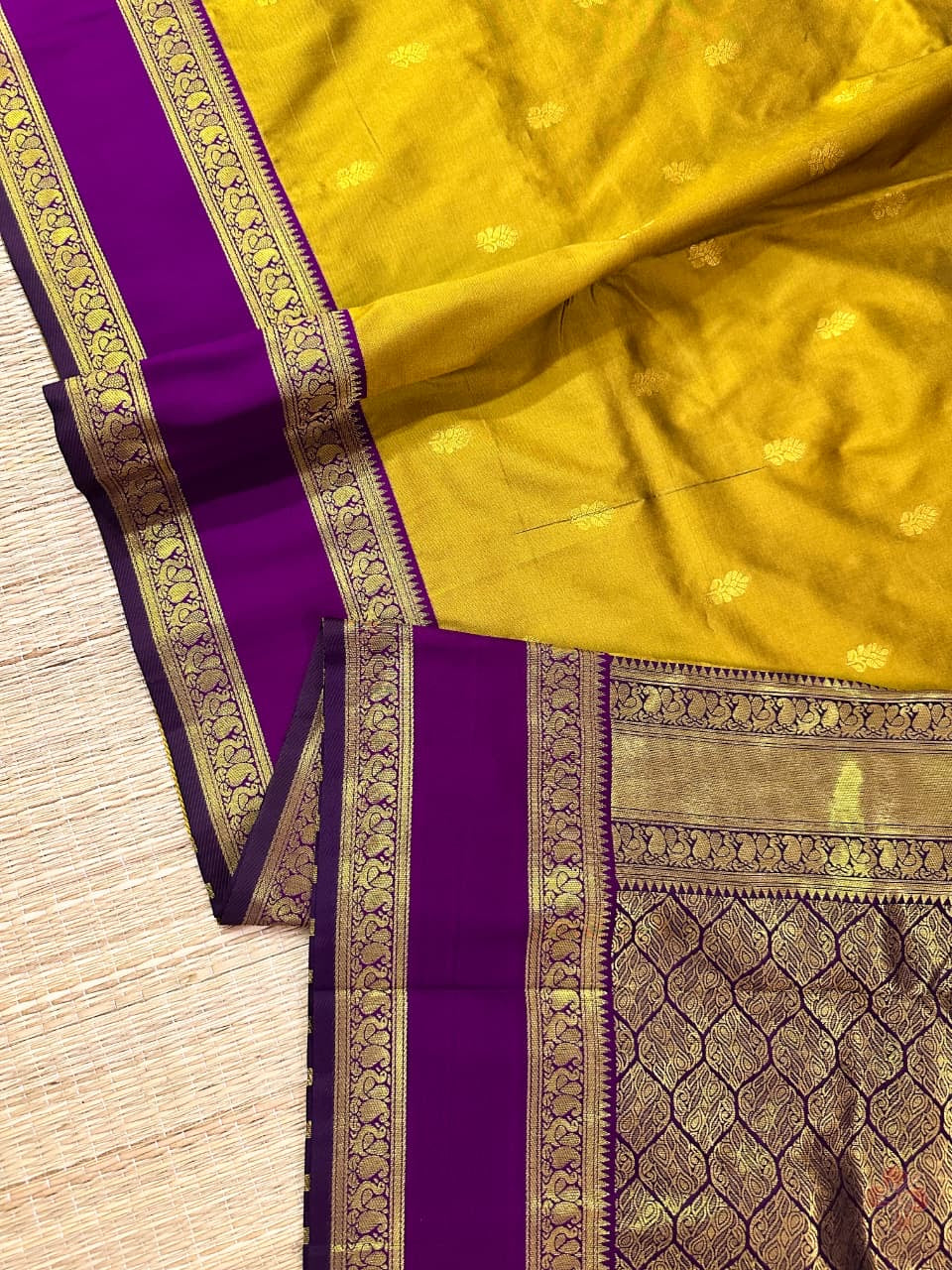 Beautiful semi kanjivaram soft silk saree - mustard purple (Copy)