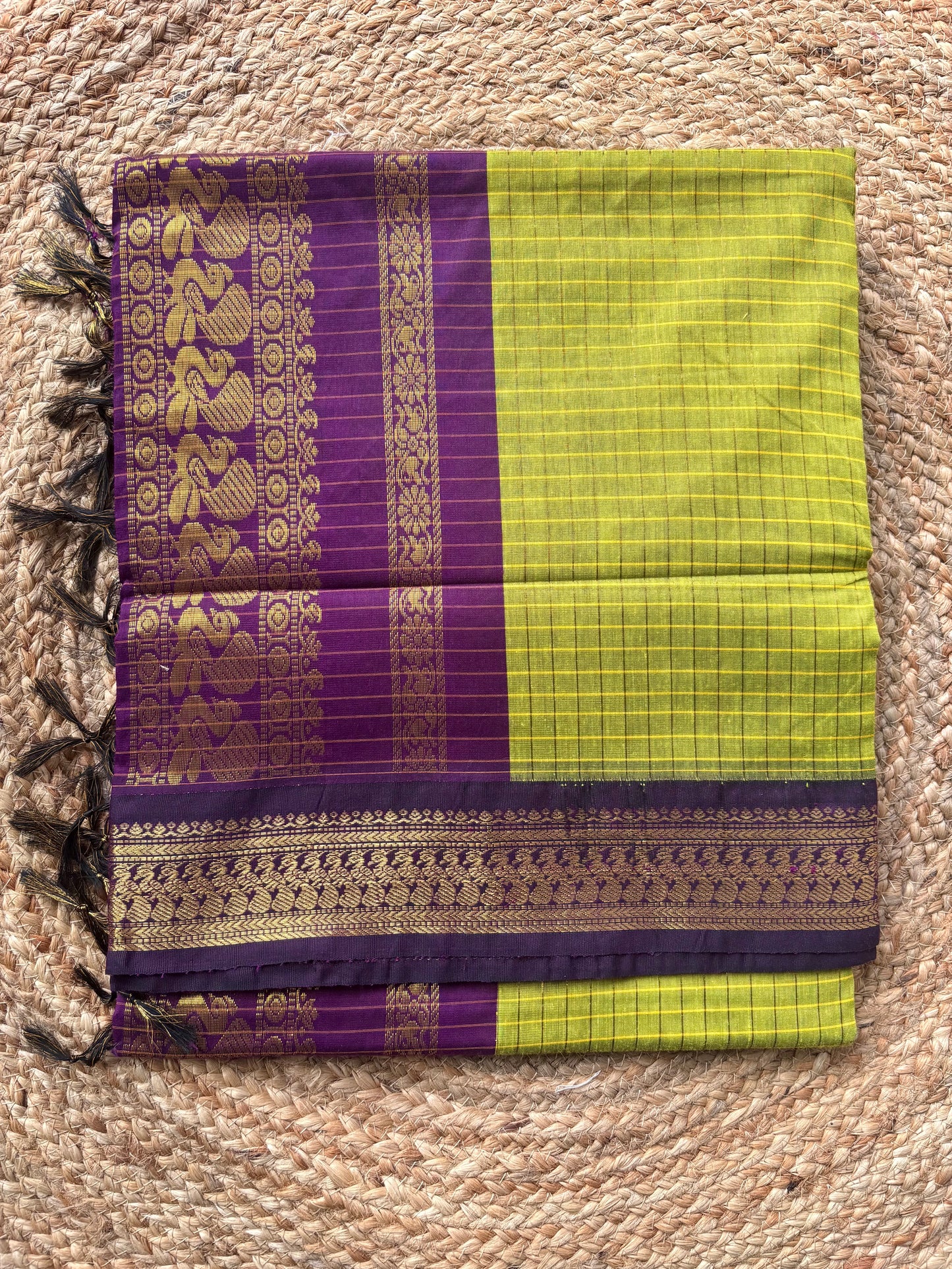 Premium silk cotton sarees with zari checks and contrast border