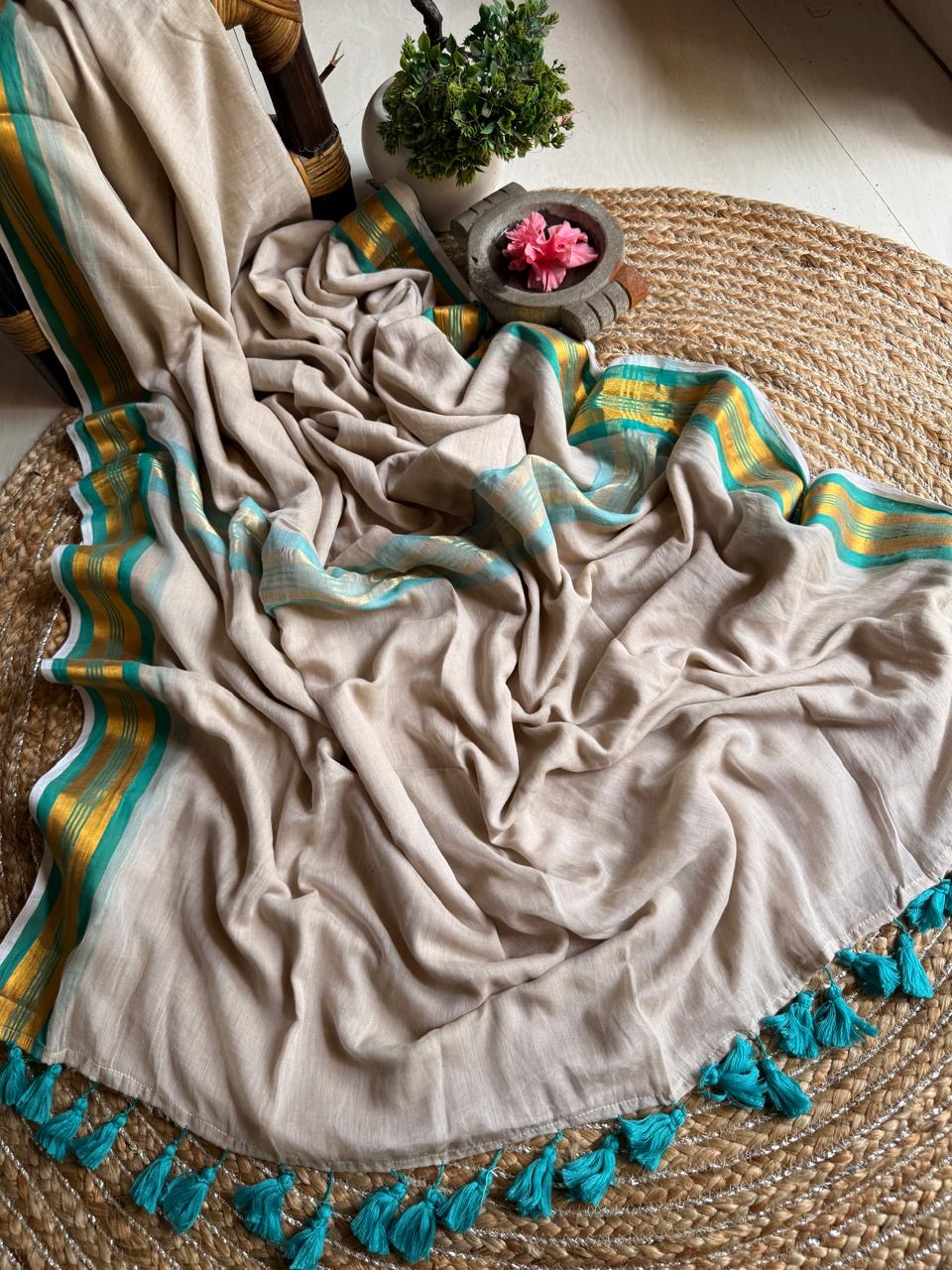 Soft Mul cotton saree - Teal
