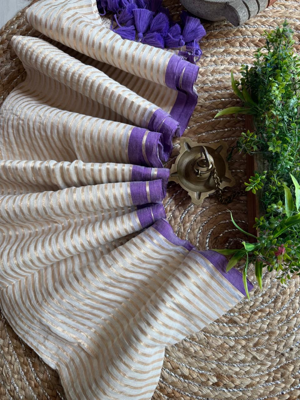 Mul cotton with zari stripes - purple