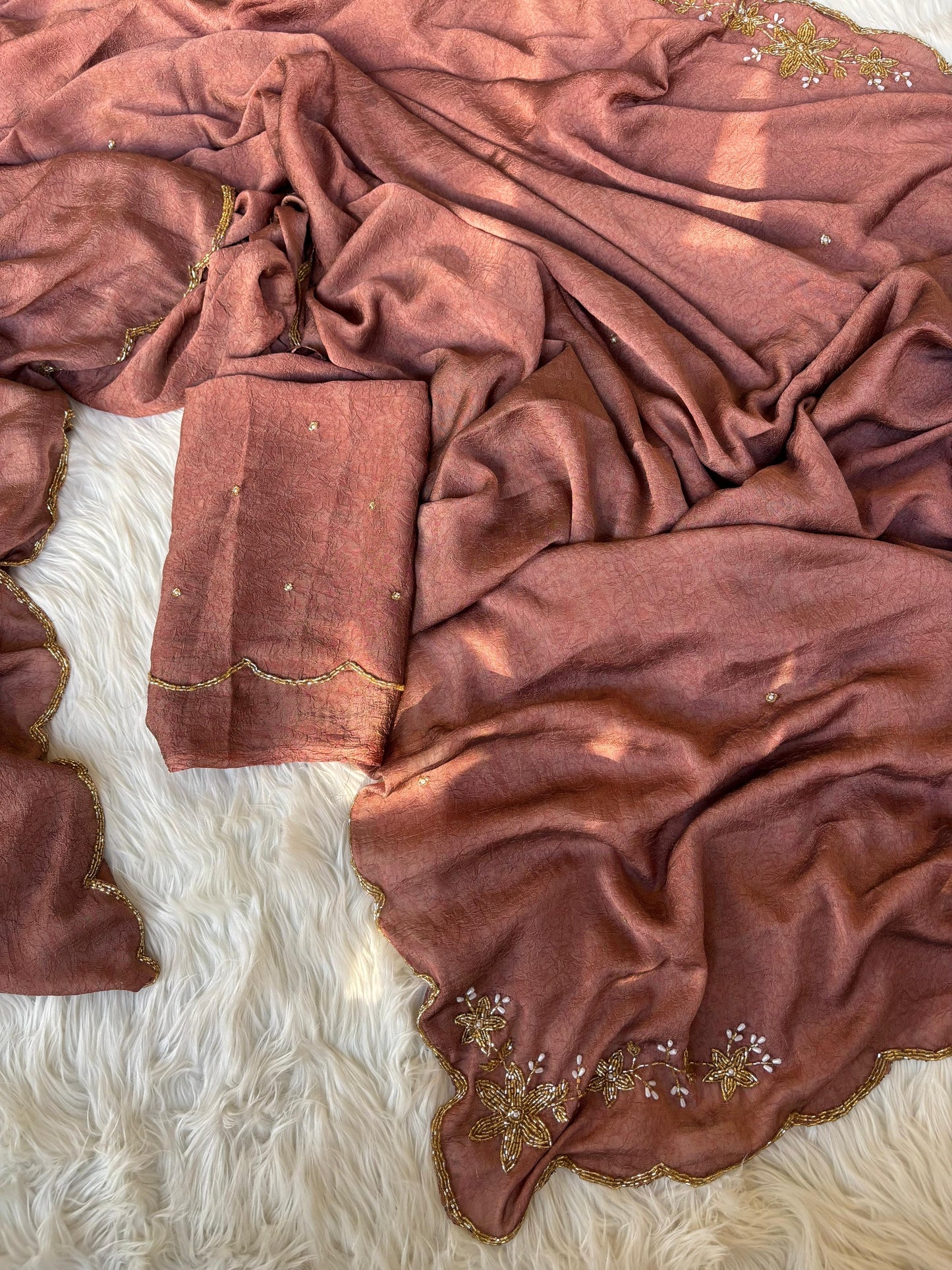 Soft crush rangoli saree with beautiful handwork on border and pallu