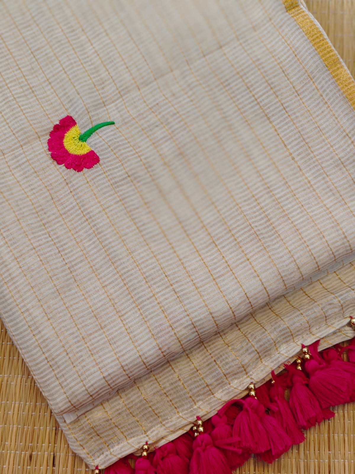 Zari checks cotton saree with embroidery