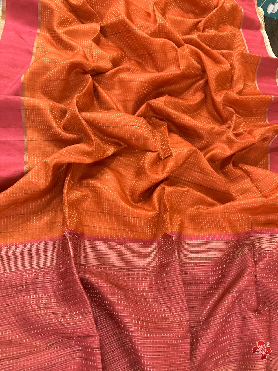 Beautiful semi matka saree with small zari weavings in body and contrast border