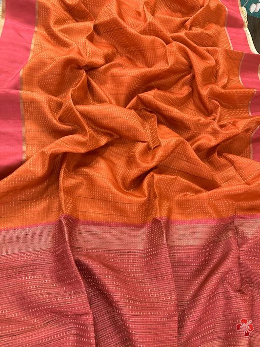 Beautiful semi matka saree with small zari weavings in body and contrast border
