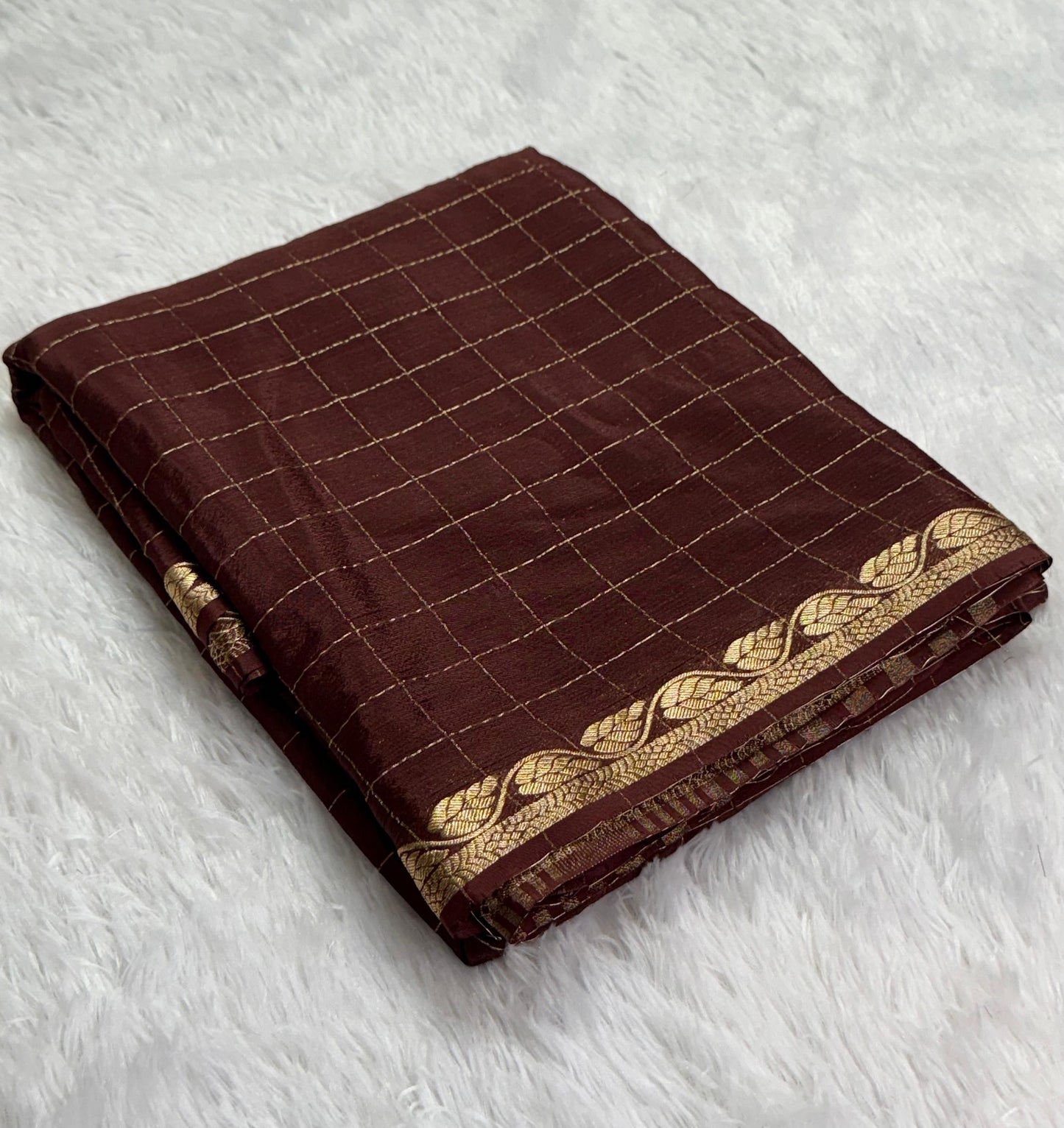 Pure viscous chinon silk with zari checks