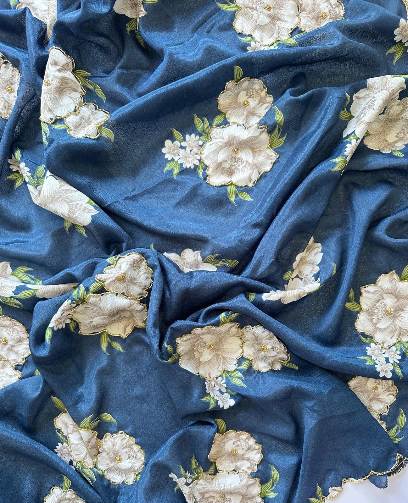 Floral chinon silk saree with embroidery