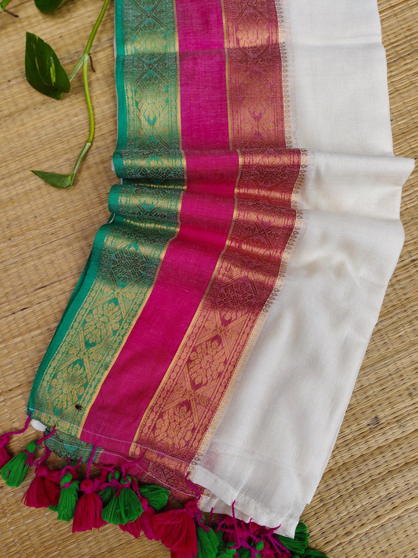 Pure cotton saree with multi color zari border