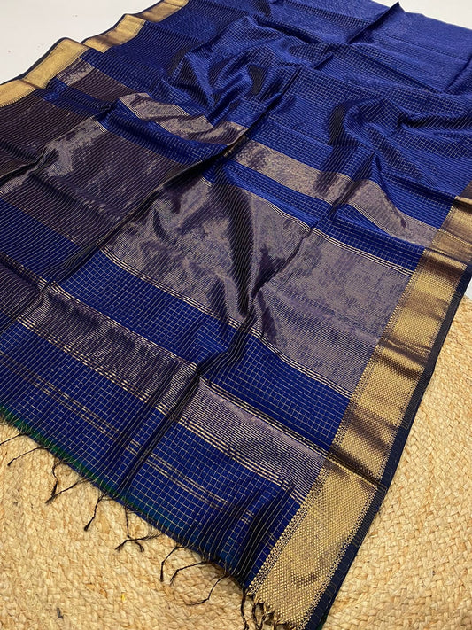 Pure Maheshwari handloom checks saree