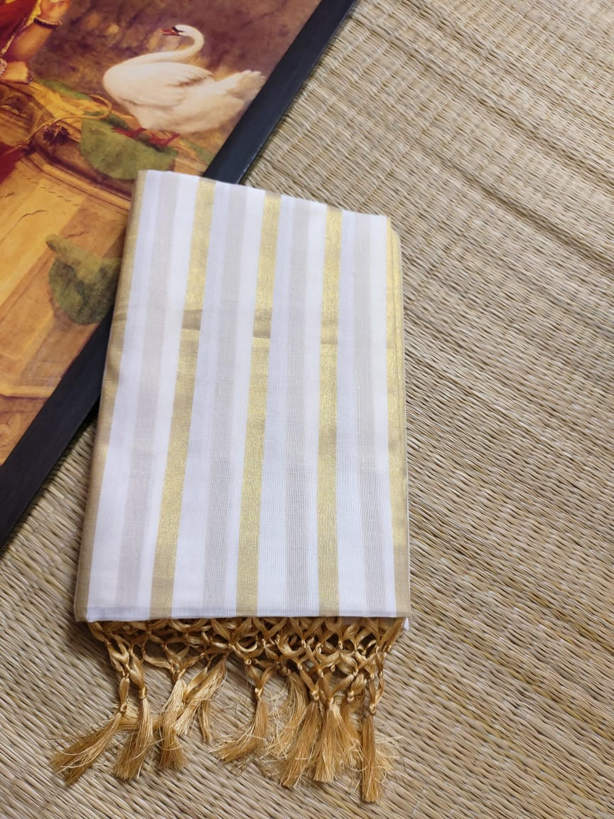 Kerala cotton saree with stripes