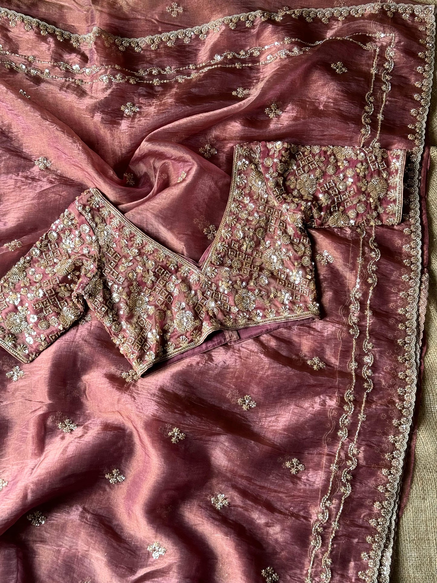 Pure crush tissue silk with handwork