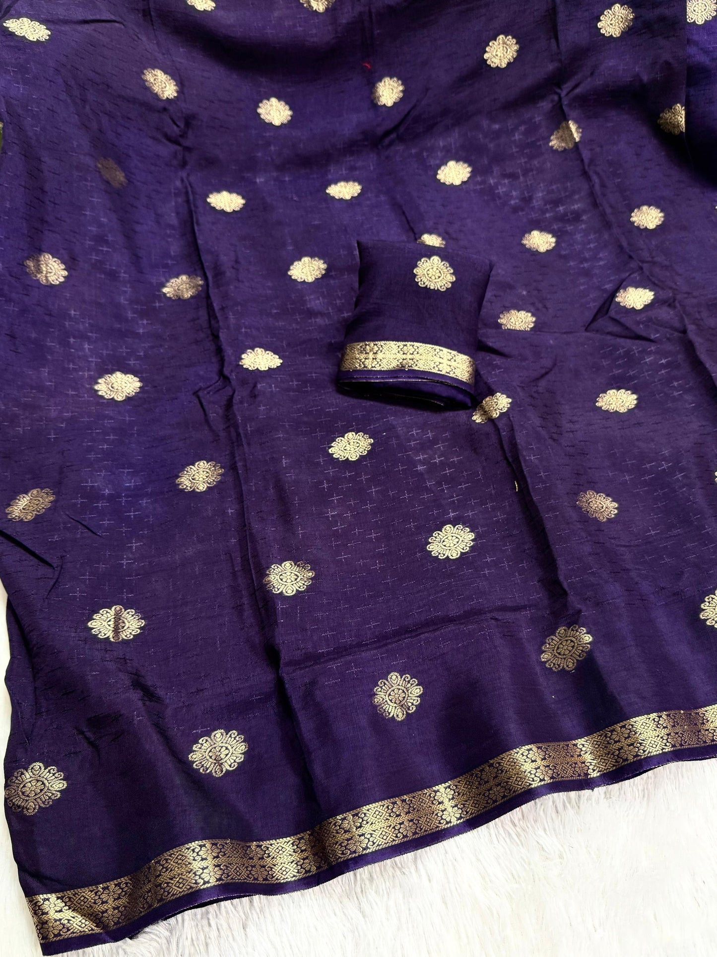 Beautiful viscous russian silk saree with self design and small zari border - mandala design