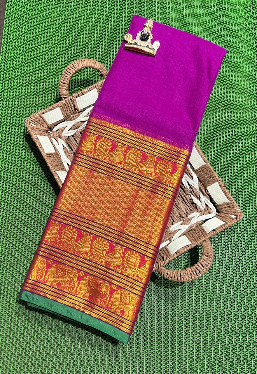 Aranya handwoven big border Narayanpet cotton sarees