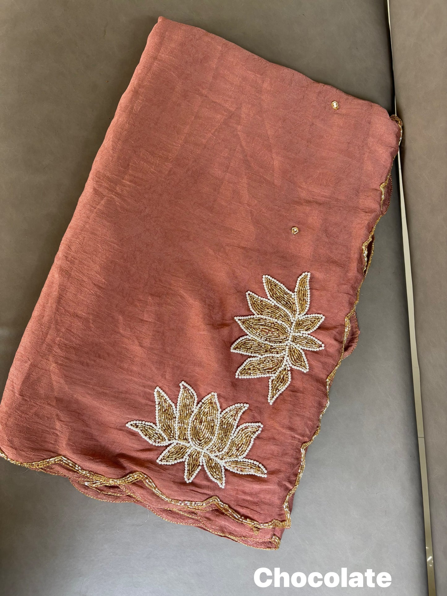 Soft crush rangoli saree with beautiful lotus handwork on pallu