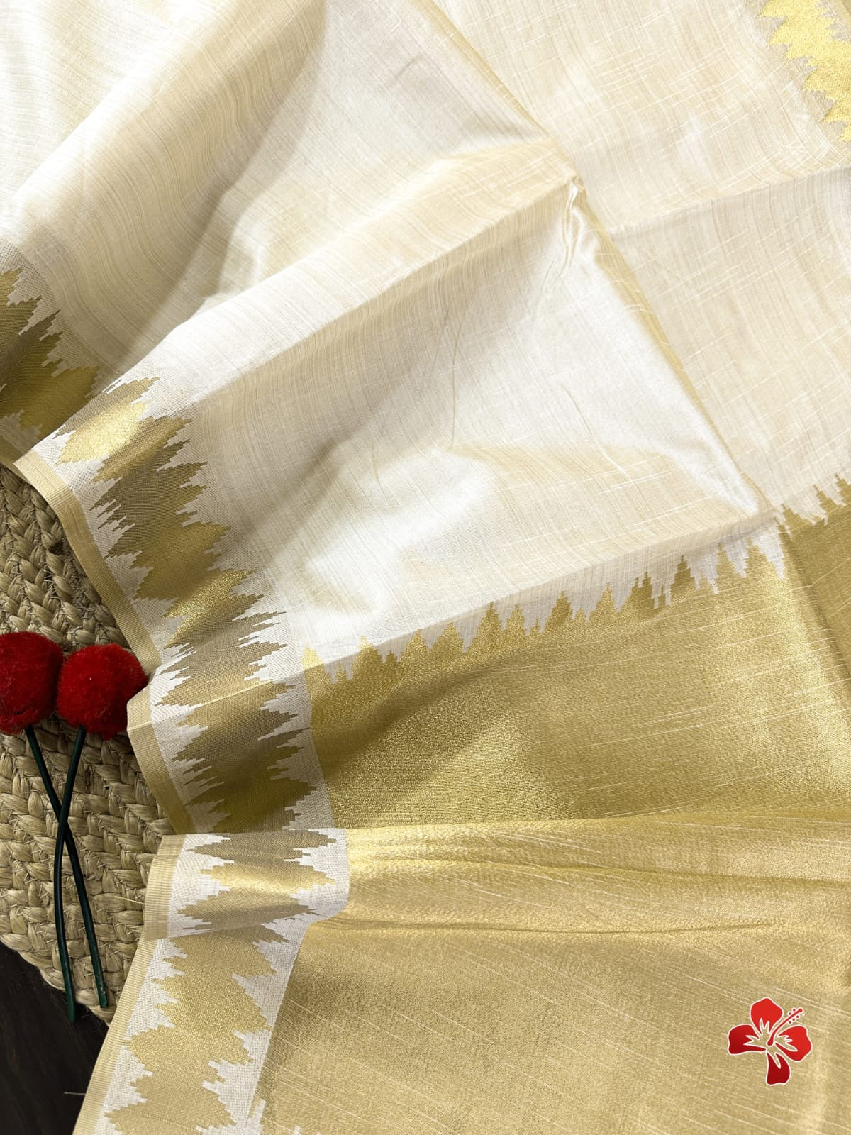 Semi tussar silk with zari border - ecg