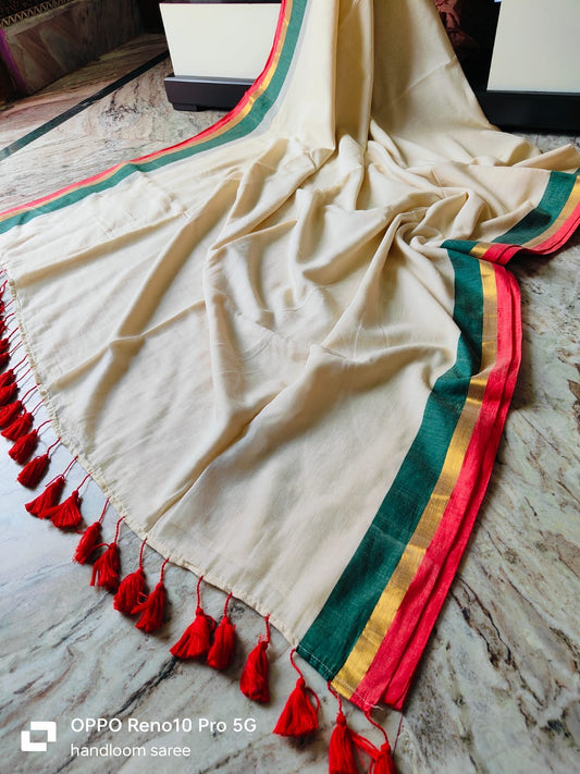 Soft Mul cotton saree with tassels - GR