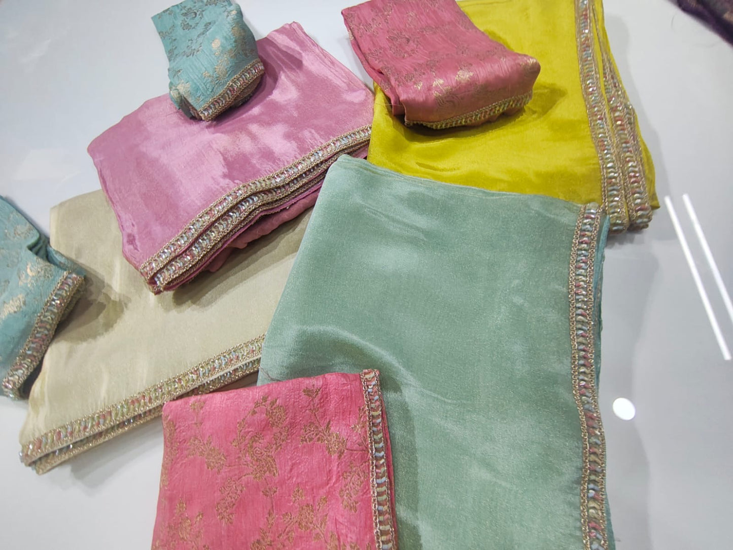 Pure tissue silk saree with handwork cutdana border and Banarasi weaving blouse