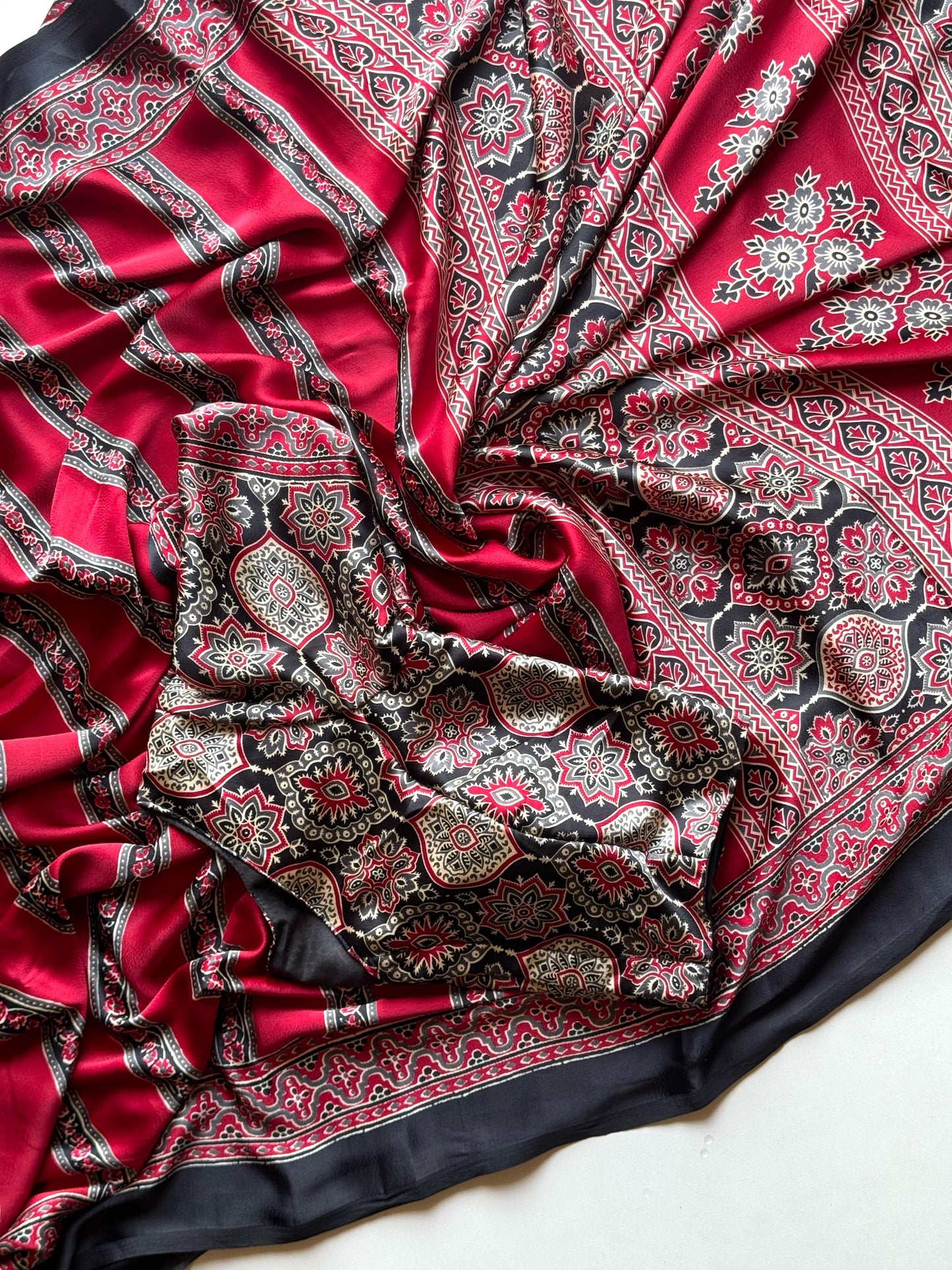 Semi modal silk saree with ajrakh prints
