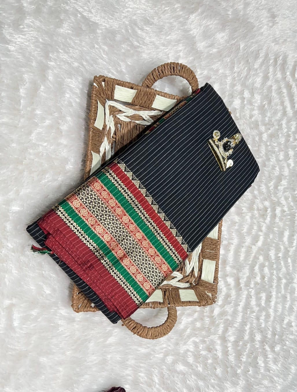 Soft Narayanpet saree with stripes and beautiful weaving border