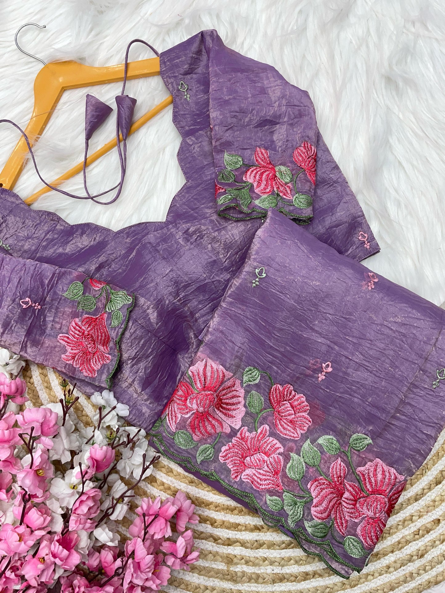 Premium crush embroidered saree with unstitched blouse