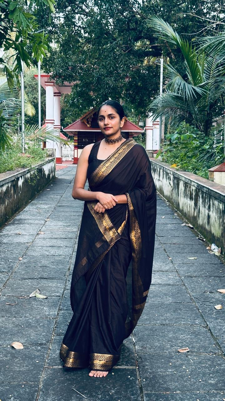 Beautiful semi Mysore silk saree with elephant weaving border
