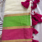 Pure mul cotton saree with dual shade border- pink & green