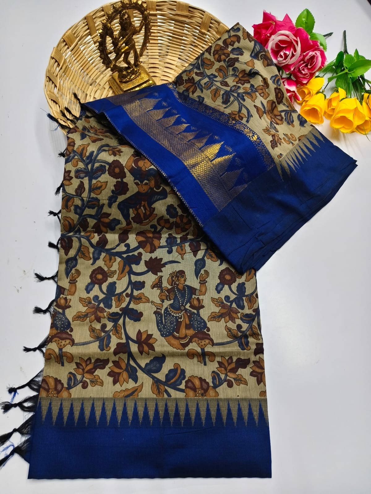 Premium silk cotton saree with kalamkari prints