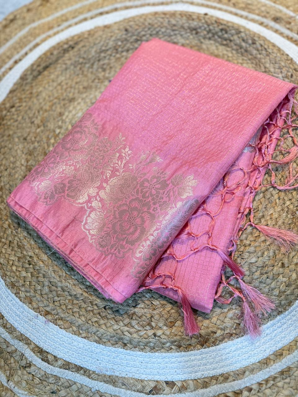 Semi katan sarees with zari checks