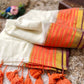 Premium pure mul cotton saree with orange and brown zari border