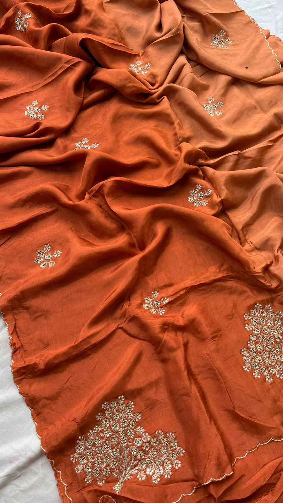 Pure munga silk ombré shaded saree with zardosi work