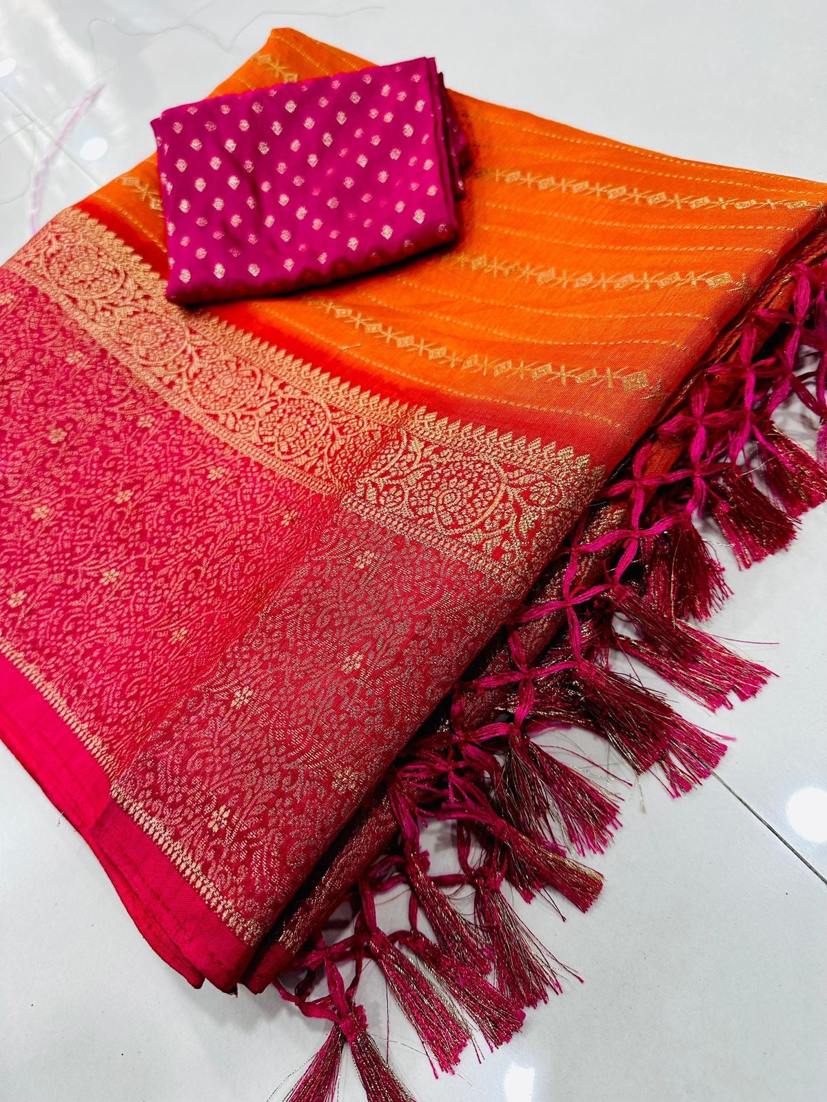Beautiful semi dola silk sarees with zari lines