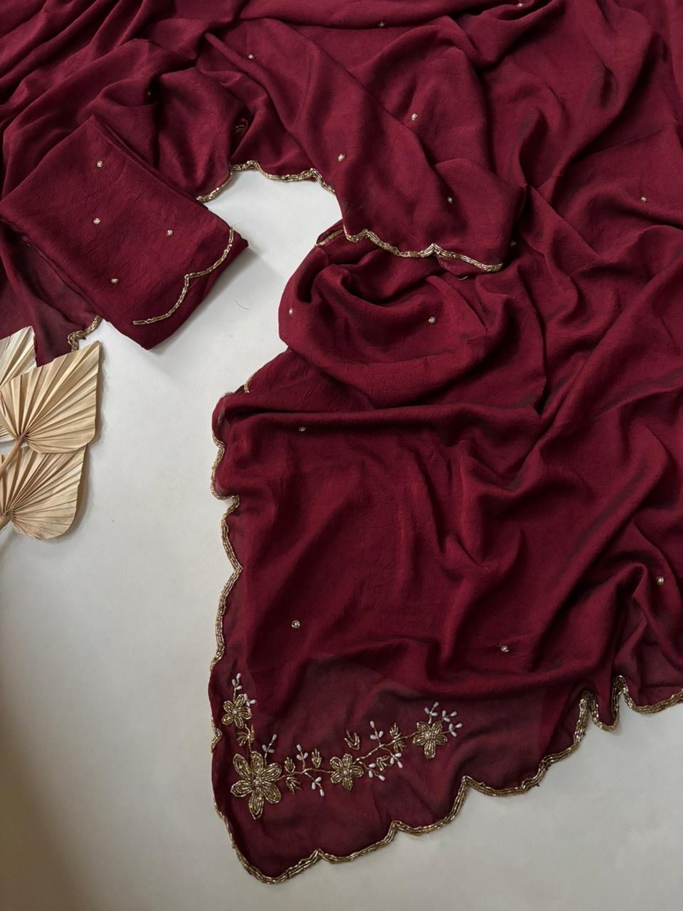 Soft crush rangoli saree with beautiful handwork on border and pallu