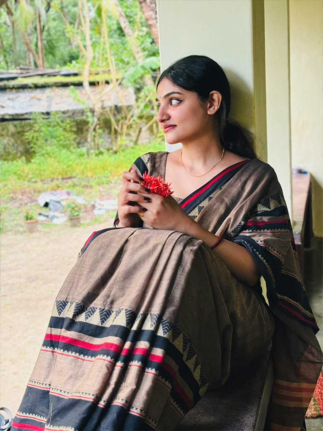 Madhubani bengal cotton saree with temple weavings