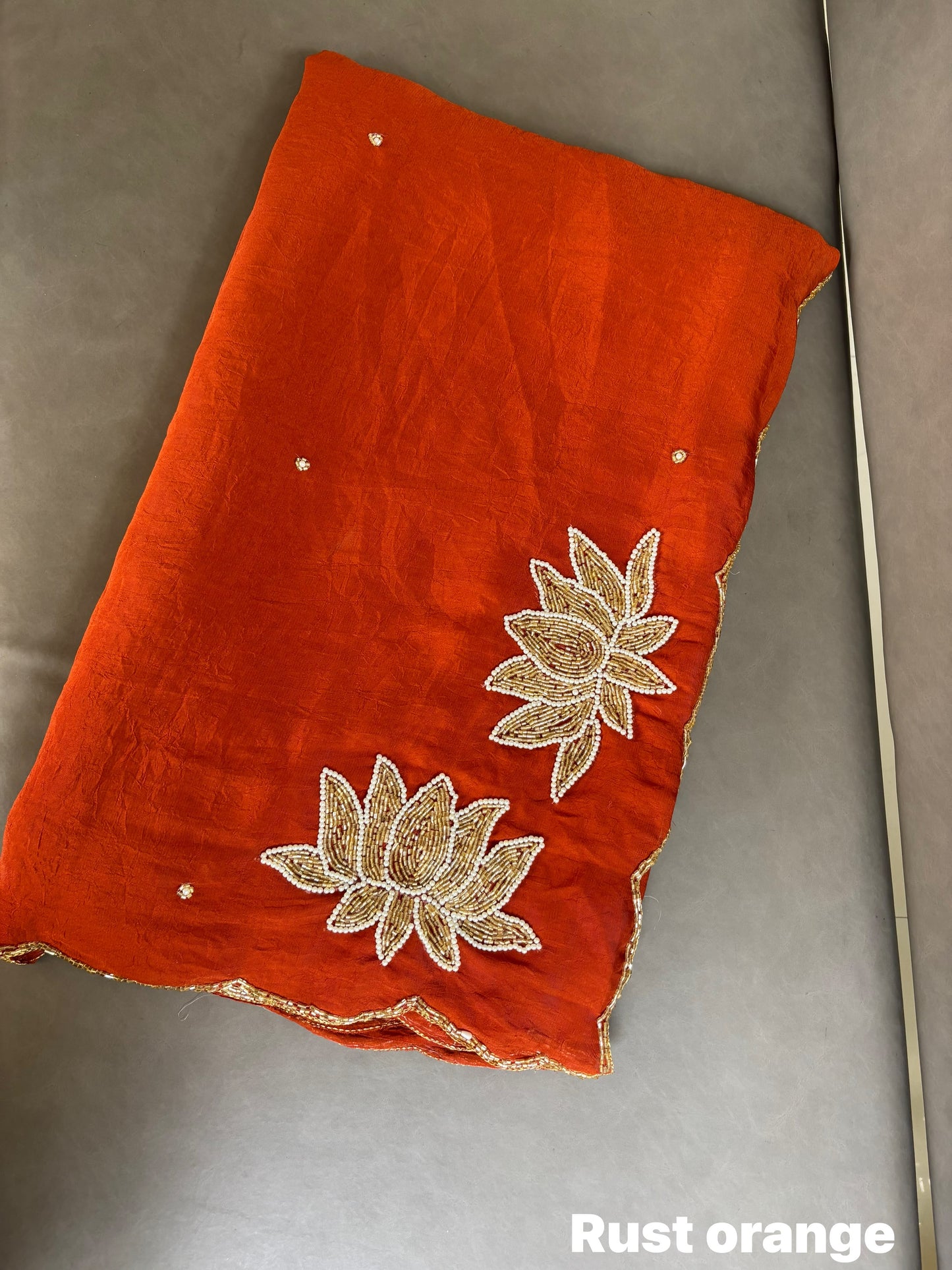 Soft crush rangoli saree with beautiful lotus handwork on pallu