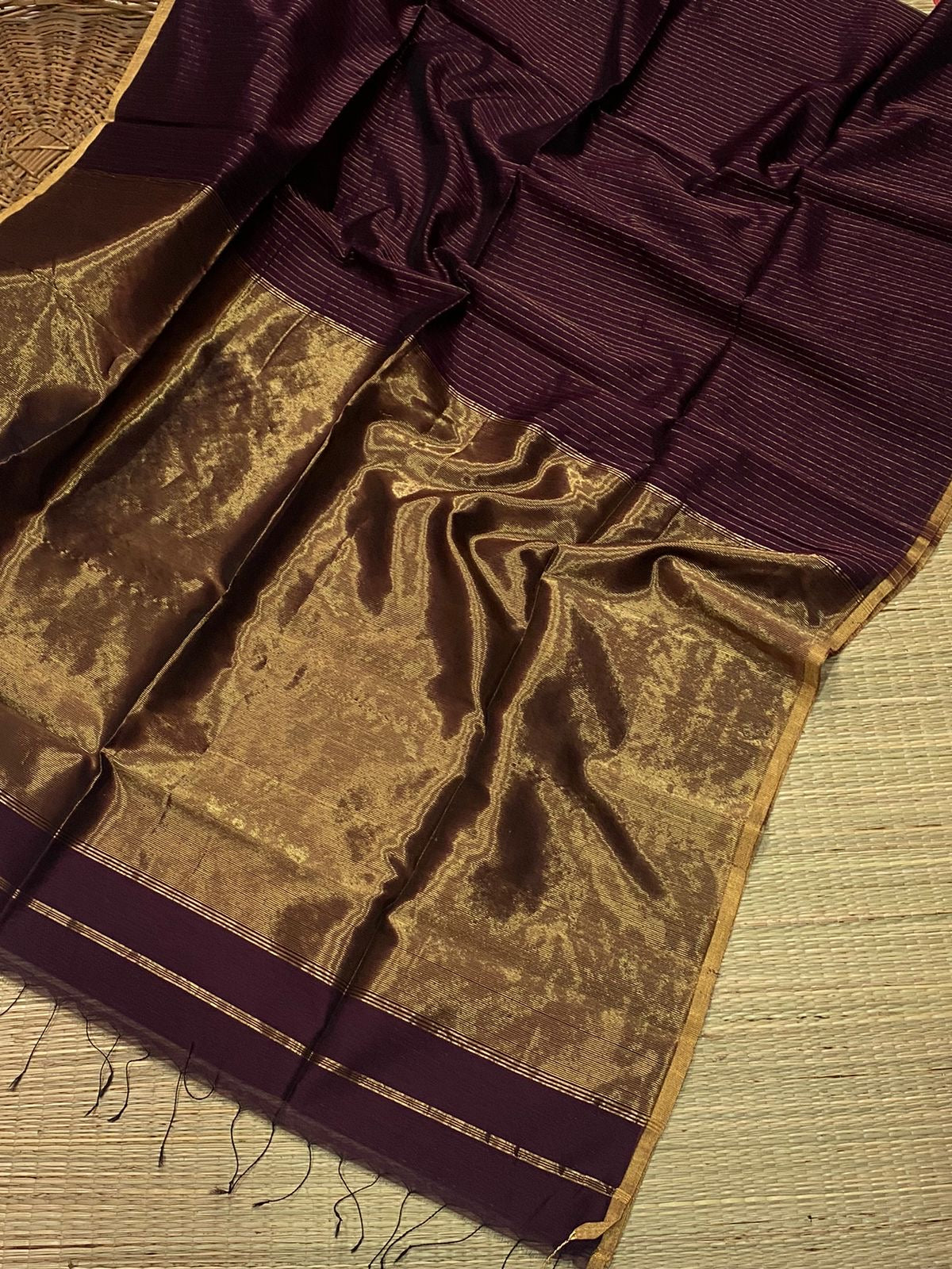 Pure Maheshwari silk cotton saree - small border zari stripes