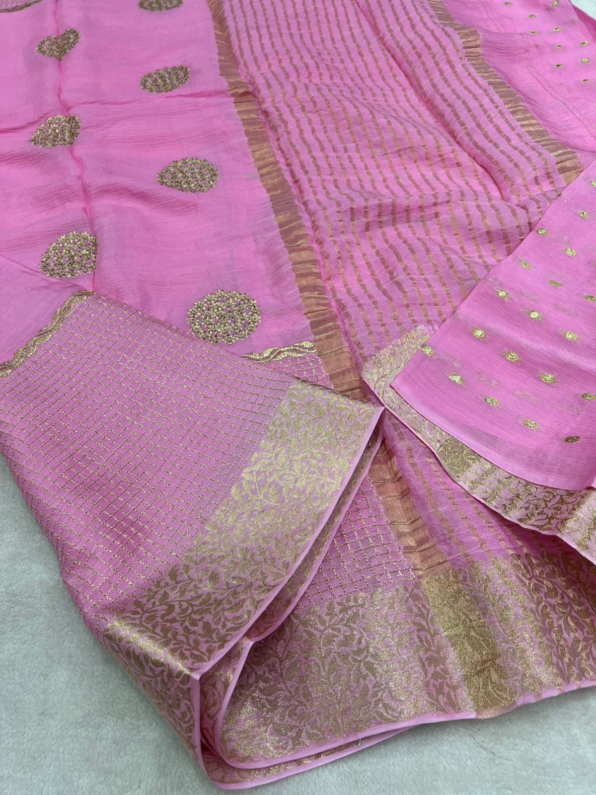 Diwali collections! Pure chinon silk saree with daman work!