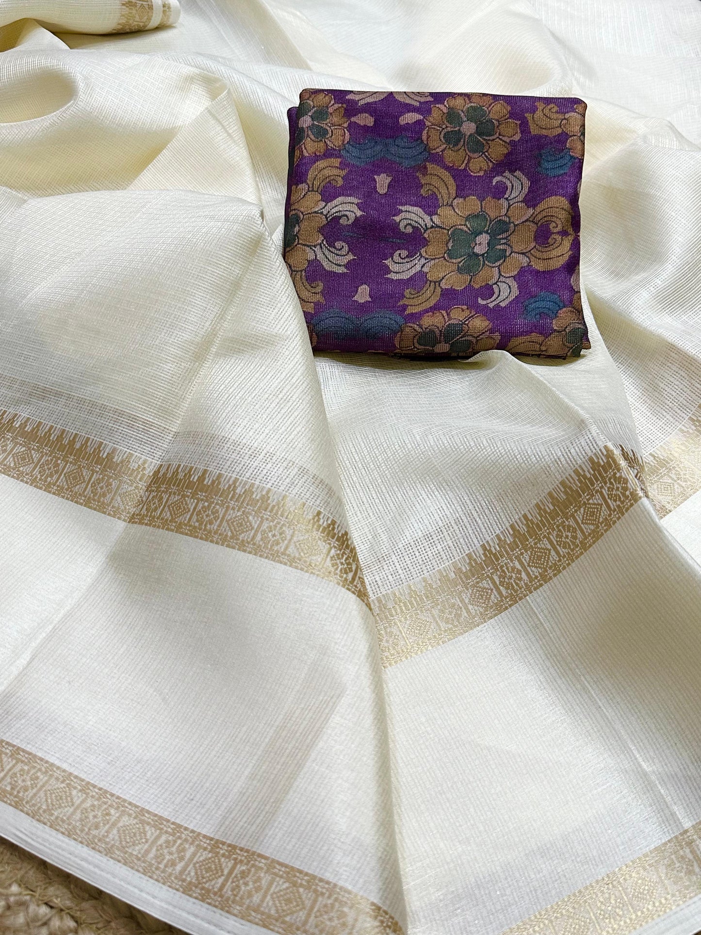 Kota checks saree with kalamkari blouse