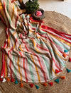 Mul cotton with multi color stripes lined with zari